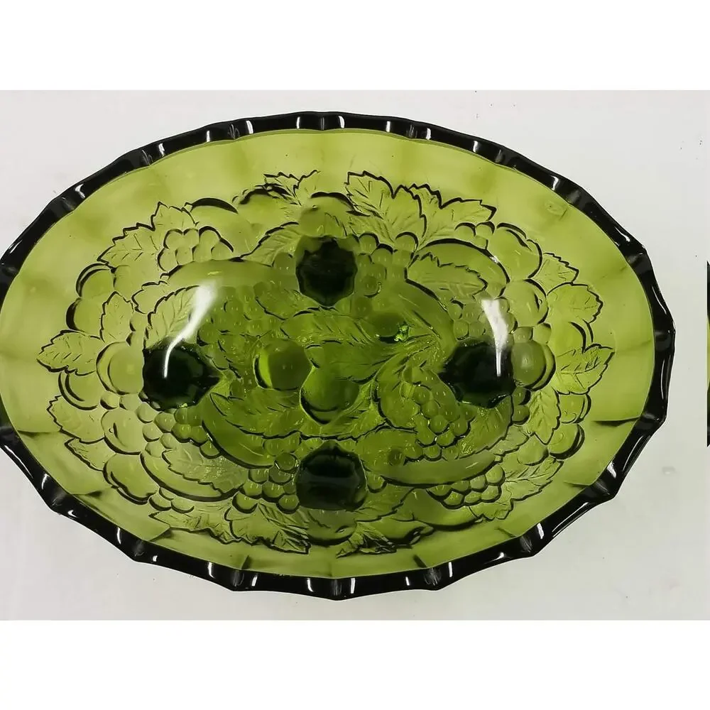 Vintage Indiana Glass Garland Green Footed Centerpiece Bowl Colony Harvest Oval